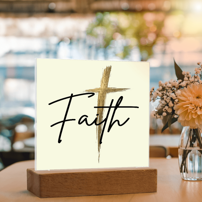 Faith Cross Gold Acrylic Plaque | Christian Desk & Shelf Decor