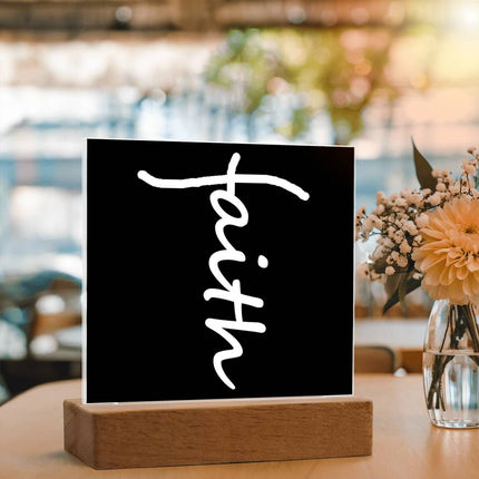 Faith Acrylic Plaque | LED Lighted Christian Decor Sign (Black)