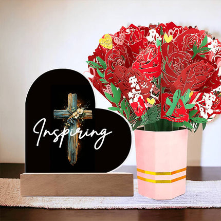 Inspiring | Christian Heart Acrylic Plaque and Sweetest Devotion Flower Bouquet | Gift for Her