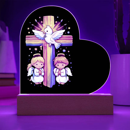 Rainbow Cross Angels And Dove | Christian Heart Acrylic Plaque and Sweetest Devotion Flower Bouquet | Gift for Kids