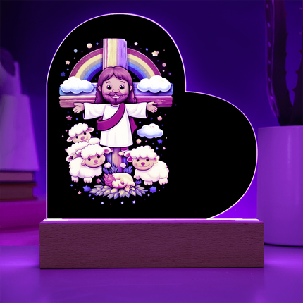Jesus And Little Lambs | Christian Heart Acrylic Plaque and Sweetest Devotion Flower Bouquet | Gift for Kids