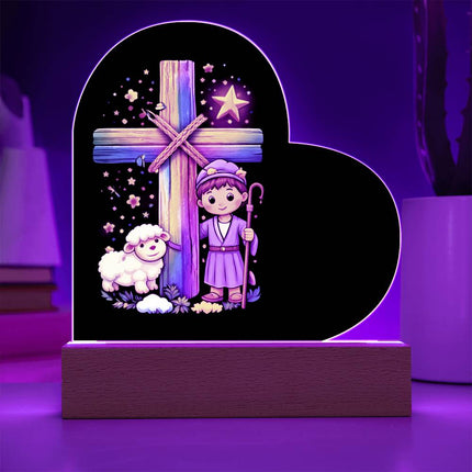Rainbow Cross Little Shepherd | Christian Heart Acrylic Plaque and Sweetest Devotion Flower Bouquet | Gift for Kids