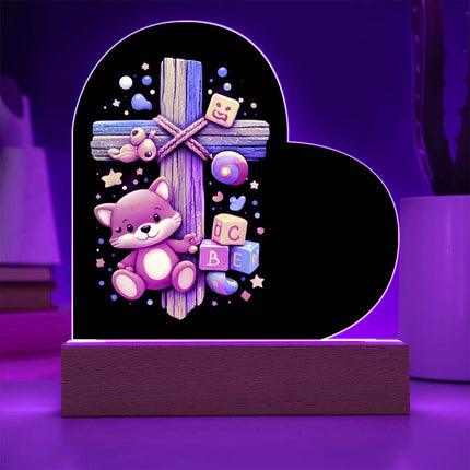 Rainbow Cross Little Fox | Christian Heart Acrylic Plaque and Sweetest Devotion Flower Bouquet | Gift for Kids