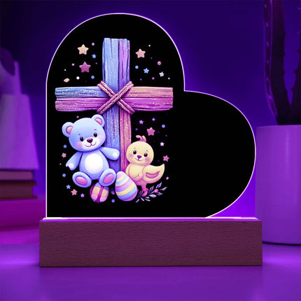 Rainbow Cross Teddy Bear | Christian Heart Acrylic Plaque and Sweetest Devotion Flower Bouquet | Gift for Kids