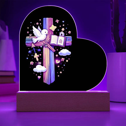 Rainbow Cross Open Bible | Christian Heart Acrylic Plaque and Sweetest Devotion Flower Bouquet | Gift for Kids