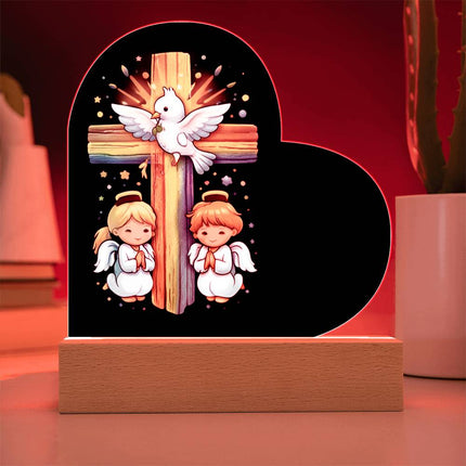 Rainbow Cross Angels And Dove | Christian Heart Acrylic Plaque and Sweetest Devotion Flower Bouquet | Gift for Kids