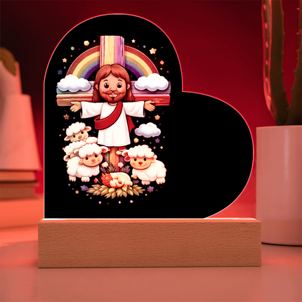Jesus And Little Lambs | Christian Heart Acrylic Plaque and Sweetest Devotion Flower Bouquet | Gift for Kids