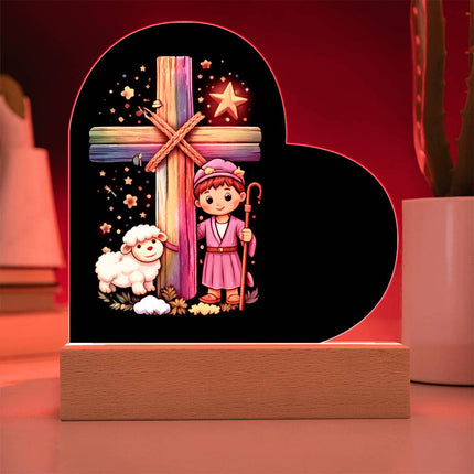 Rainbow Cross Little Shepherd | Christian Heart Acrylic Plaque and Sweetest Devotion Flower Bouquet | Gift for Kids