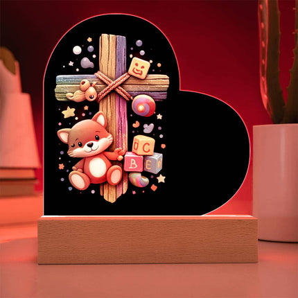 Rainbow Cross Little Fox | Christian Heart Acrylic Plaque and Sweetest Devotion Flower Bouquet | Gift for Kids