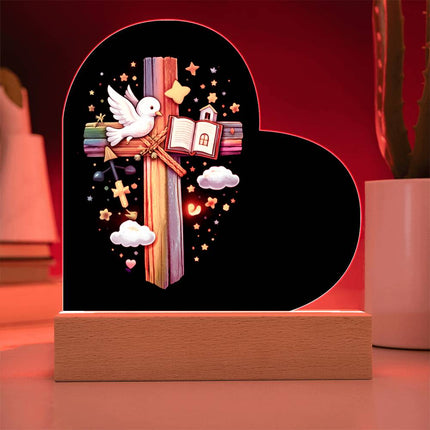 Rainbow Cross Open Bible | Christian Heart Acrylic Plaque and Sweetest Devotion Flower Bouquet | Gift for Kids