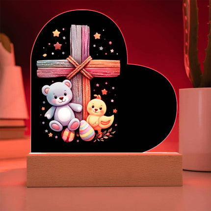 Rainbow Cross Teddy Bear | Christian Heart Acrylic Plaque and Sweetest Devotion Flower Bouquet | Gift for Kids