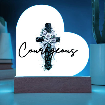 Courageous | Christian Heart Acrylic Plaque and Sweetest Devotion Flower Bouquet | Gift for Her