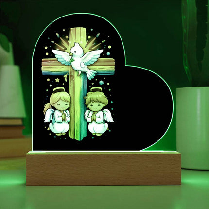 Rainbow Cross Angels And Dove | Christian Heart Acrylic Plaque and Sweetest Devotion Flower Bouquet | Gift for Kids