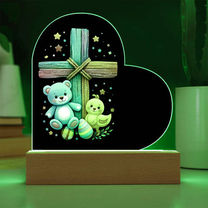 Rainbow Cross Teddy Bear | Christian Heart Acrylic Plaque and Sweetest Devotion Flower Bouquet | Gift for Kids
