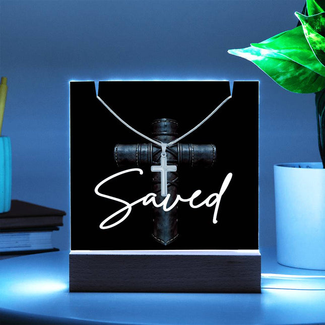 Saved Cross Acrylic Keepsake & Necklace – Christian Gift for Men