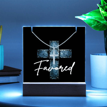 Favored Cross Acrylic Keepsake & Necklace – Christian Gift for Men