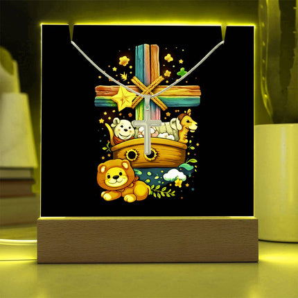 Noah's Ark Rainbow Cross Acrylic Keepsake Plaque – Christian Gift for Kids