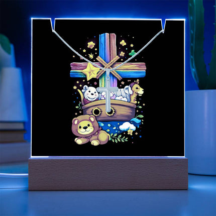 Noah's Ark Rainbow Cross Acrylic Keepsake Plaque – Christian Gift for Kids