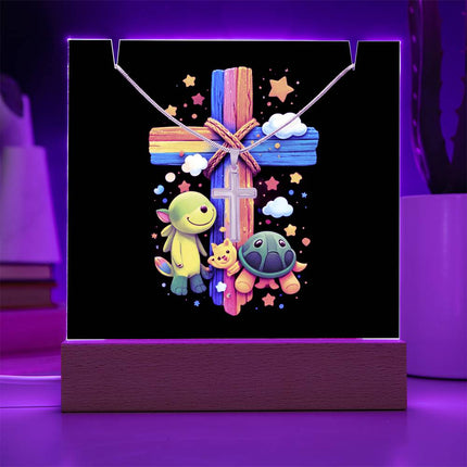 Cuddly Turtles Rainbow Cross Acrylic Keepsake Plaque – Christian Gift for Kids