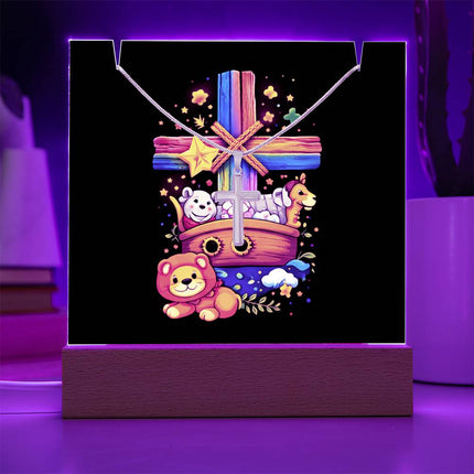 Noah's Ark Rainbow Cross Acrylic Keepsake Plaque – Christian Gift for Kids