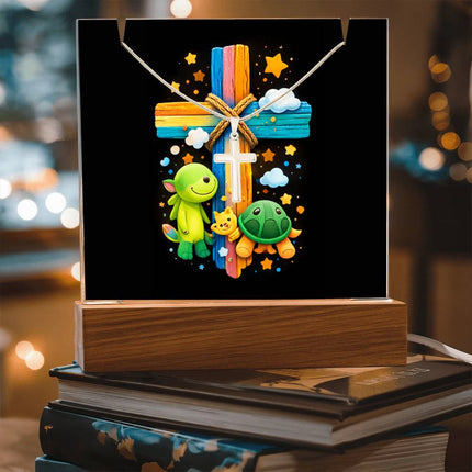 Cuddly Turtles Rainbow Cross Acrylic Keepsake Plaque – Christian Gift for Kids