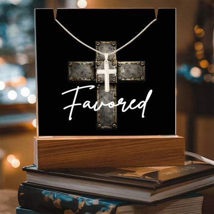 Favored Cross Acrylic Keepsake & Necklace – Christian Gift for Men