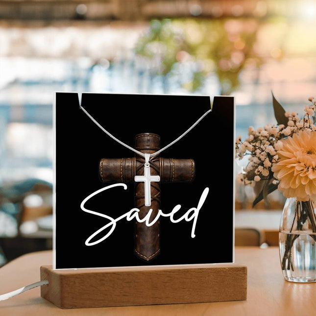 Saved Cross Acrylic Keepsake & Necklace – Christian Gift for Men