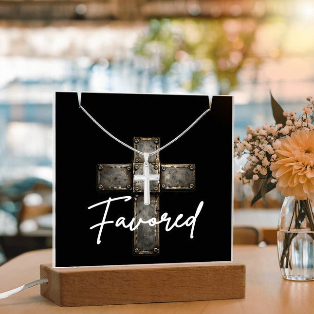 Favored Cross Acrylic Keepsake & Necklace – Christian Gift for Men