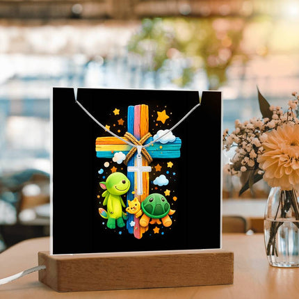 Cuddly Turtles Rainbow Cross Acrylic Keepsake Plaque – Christian Gift for Kids