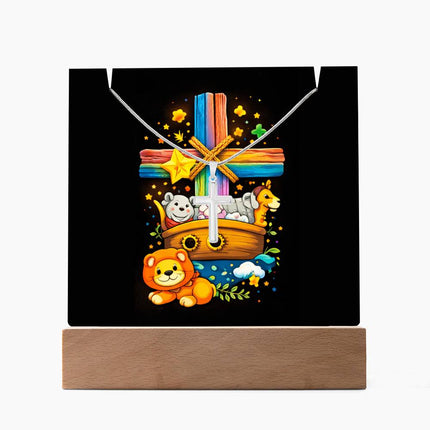 Noah's Ark Rainbow Cross Acrylic Keepsake Plaque – Christian Gift for Kids