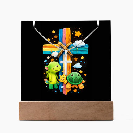 Cuddly Turtles Rainbow Cross Acrylic Keepsake Plaque – Christian Gift for Kids