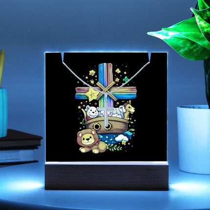 Noah's Ark Rainbow Cross Acrylic Keepsake Plaque – Christian Gift for Kids