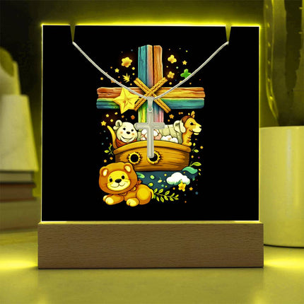 Noah's Ark Rainbow Cross Acrylic Keepsake Plaque – Christian Gift for Kids