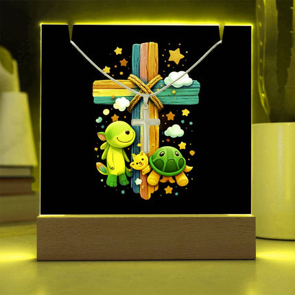Cuddly Turtles Rainbow Cross Acrylic Keepsake Plaque – Christian Gift for Kids