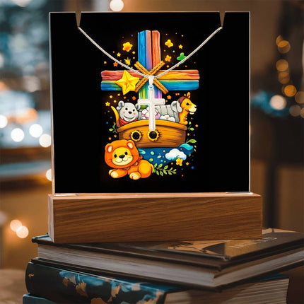Noah's Ark Rainbow Cross Acrylic Keepsake Plaque – Christian Gift for Kids