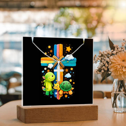 Cuddly Turtles Rainbow Cross Acrylic Keepsake Plaque – Christian Gift for Kids