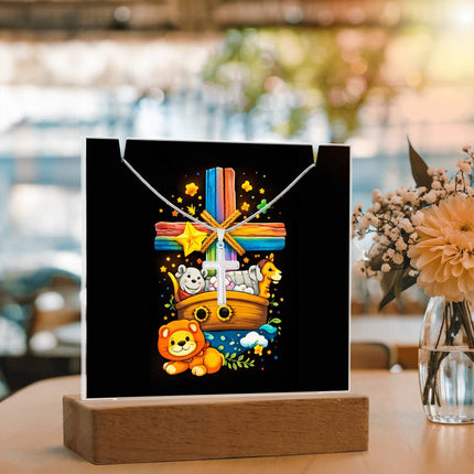 Noah's Ark Rainbow Cross Acrylic Keepsake Plaque – Christian Gift for Kids