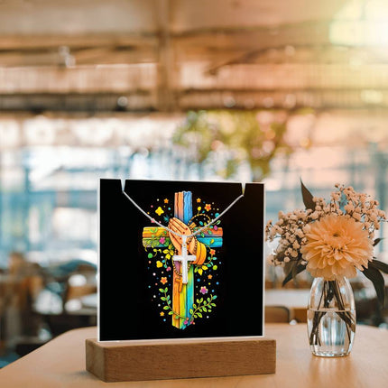 Praying Hands & Rosary Rainbow Cross Acrylic Keepsake Plaque – Christian Gift for Kids