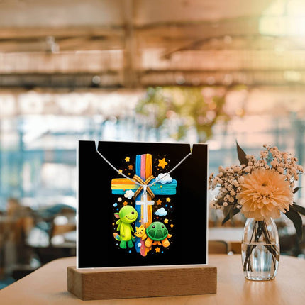 Cuddly Turtles Rainbow Cross Acrylic Keepsake Plaque – Christian Gift for Kids