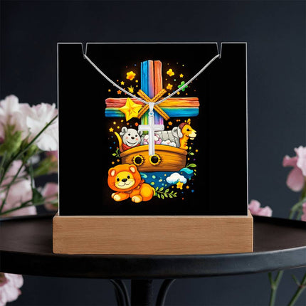 Noah's Ark Rainbow Cross Acrylic Keepsake Plaque – Christian Gift for Kids