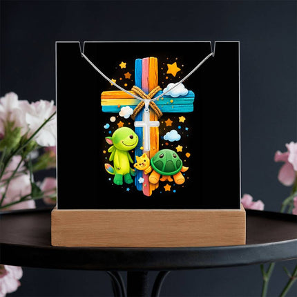 Cuddly Turtles Rainbow Cross Acrylic Keepsake Plaque – Christian Gift for Kids