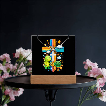 Rainbow Cross Turtle | Christian Keepsake Acrylic Bundle Cross Necklace | Gift for Kids