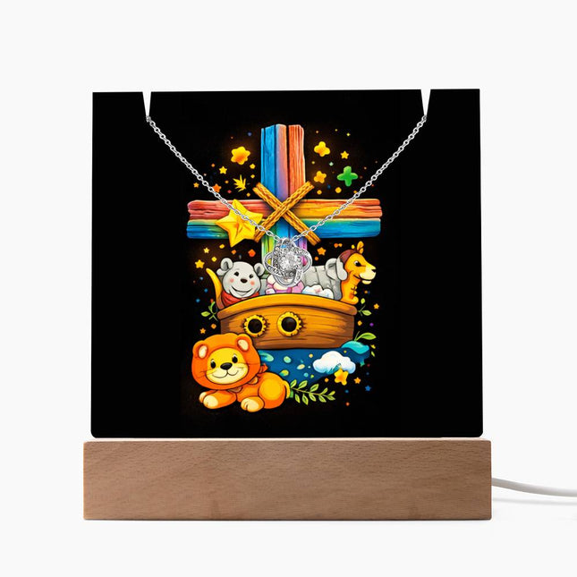 Rainbow Cross Noahs Ark | Christian Keepsake Acrylic Bundle Love Knot Necklace | Gift for Kids