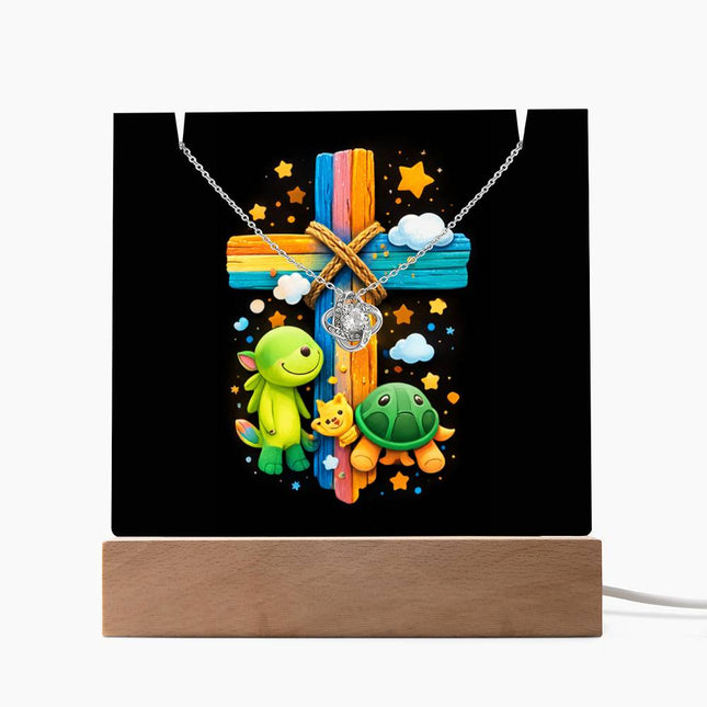 Rainbow Cross Turtle | Christian Keepsake Acrylic Bundle Love Knot Necklace | Gift for Kids