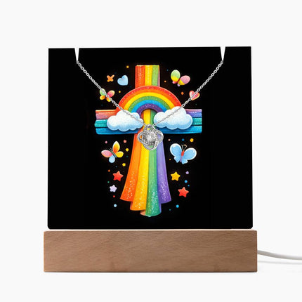 Rainbow Cross Butterfly | Christian Keepsake Acrylic Bundle Love Knot Necklace | Gift for Kids