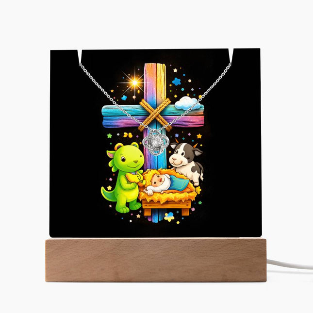 Rainbow Cross Frog And Cow | Christian Keepsake Acrylic Bundle Love Knot Necklace | Gift for Kids