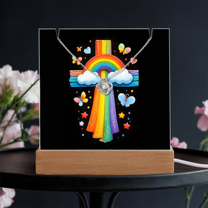 Rainbow Cross Butterfly | Christian Keepsake Acrylic Bundle Love Knot Necklace | Gift for Kids