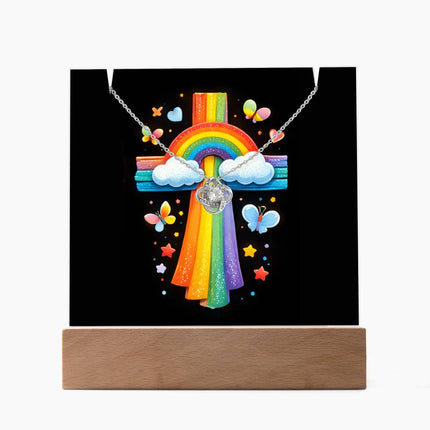 Rainbow Cross Butterfly | Christian Keepsake Acrylic Bundle Love Knot Necklace | Gift for Kids