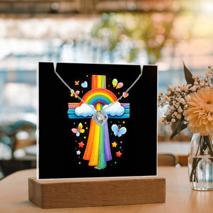 Rainbow Cross Butterfly | Christian Keepsake Acrylic Bundle Love Knot Necklace | Gift for Kids