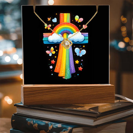 Rainbow Cross Butterfly | Christian Keepsake Acrylic Bundle Love Knot Necklace | Gift for Kids